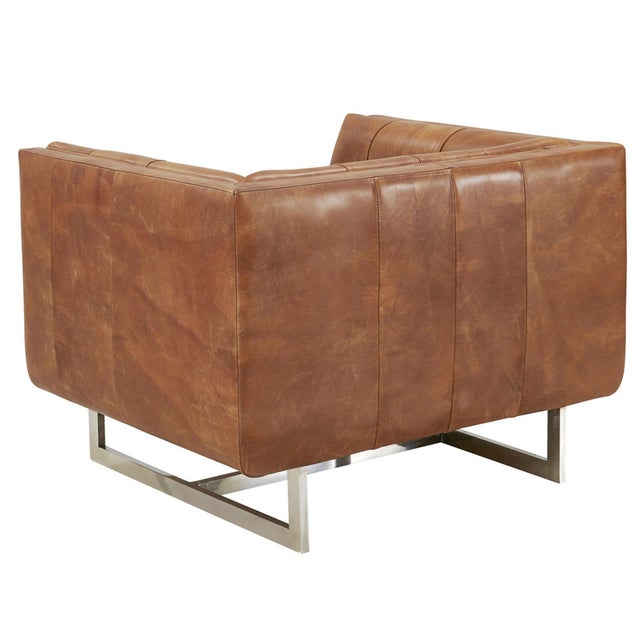 Contemporary New! Taylor Contemporary Tufted Arm Chair - Light Brown Leather For Sale - Image 3 of 6