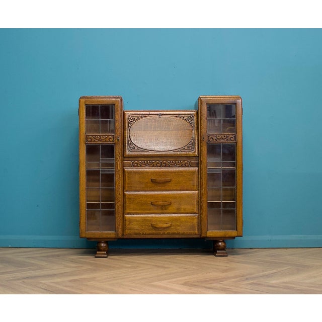 Vintage Art Deco Glazed Oak Bookcase, 1930s For Sale - Image 11 of 11