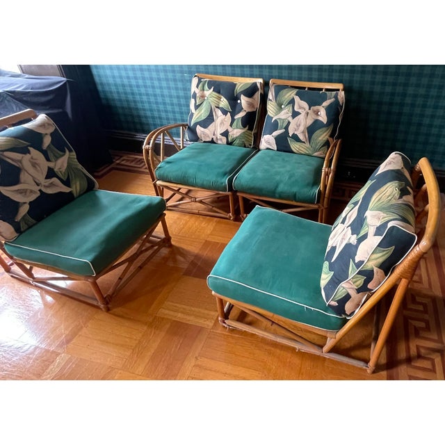 Mid-Century Modern 1950's Heywood Wakefield 4 Pc Rattan Bamboo Sofa & Chair Set For Sale - Image 3 of 12