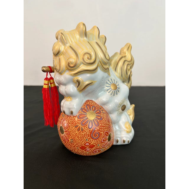 Mid 20th Century Mid 20th Century Kutani Gump’s Vintage Hand Painted Porcelain Foo Dogs - A Pair For Sale - Image 5 of 11