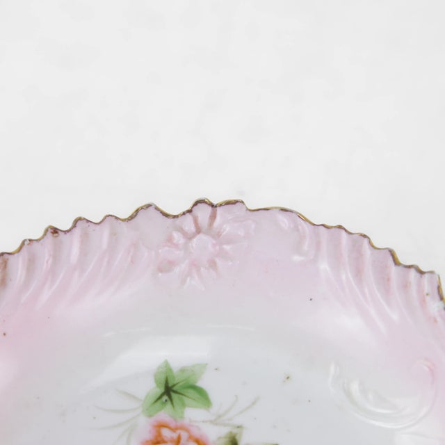 Victorian Pink and Gold Porcelain Dessert Dish - Hand-Painted Floral Bowl For Sale In New York - Image 6 of 8
