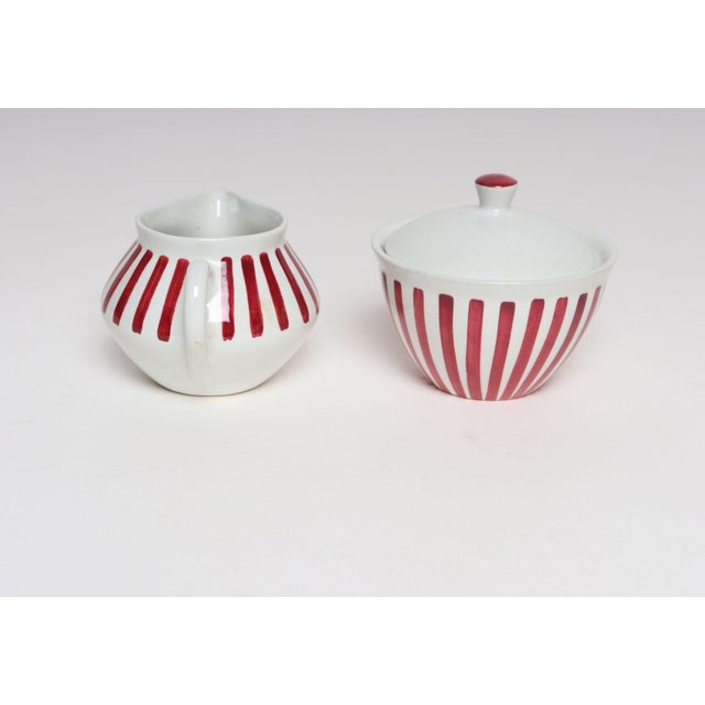 1950s Swedish Ceramic Red Stripe Sugar and Creamer by Karin Björquist for Gustavsberg For Sale - Image 5 of 14
