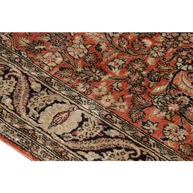 1950s Antique Persian Qum Rug in Orange With Floral Patterns For Sale - Image 5 of 7
