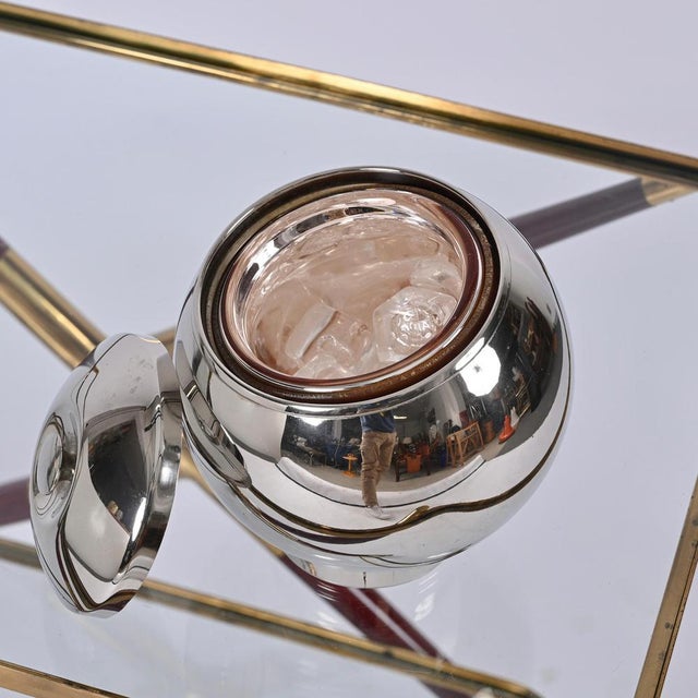 Italian Round Ice Bucket in Chrome by Aldo Tura, Italy, 1970s For Sale - Image 4 of 15