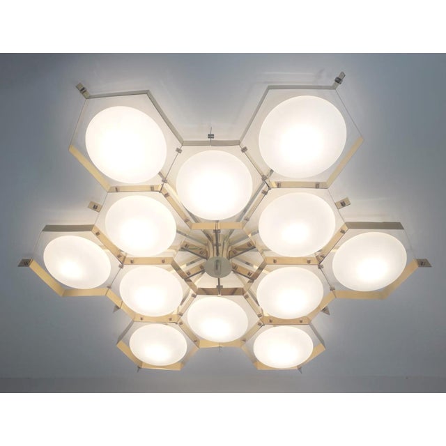 Italian 21st Century Beehive Polished Brass Matte White Murano Flush Mount by Fabio LTD For Sale - Image 3 of 6