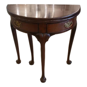 Fine George III English Mahogany Demilune Two Swing Drawers Table