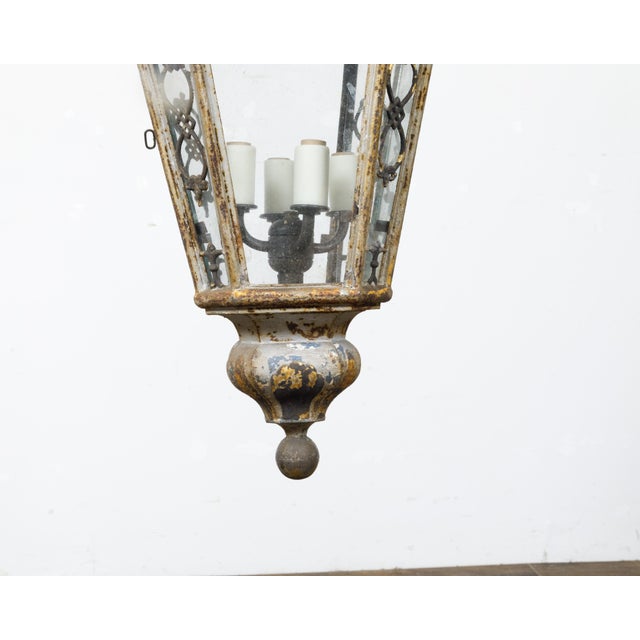 Brown 19th Century Italian Tôle Four-Light Lantern with Palmette Motifs, USA Wired For Sale - Image 8 of 12