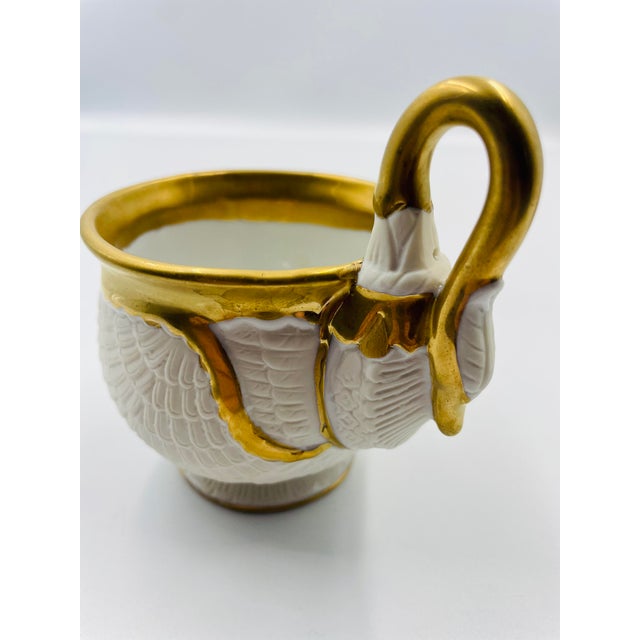 Ivory Mid 20th Century by Sadek Swan Gilded Footed Cups & Saucers - Service for 4 For Sale - Image 8 of 12