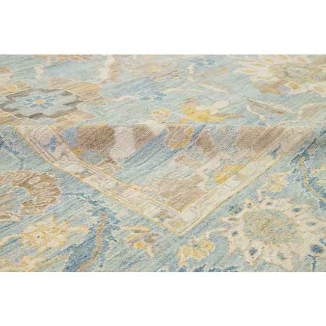 Handmade Apadana's Contemporary Sultanabad Blue Wool Rug With Floral Design For Sale - Image 9 of 10