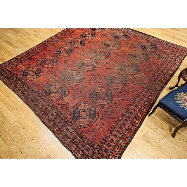 Vintage Turkmen Ersari in Allover Geometric Pattern in Red, Blue, Navy, Brown For Sale - Image 13 of 14