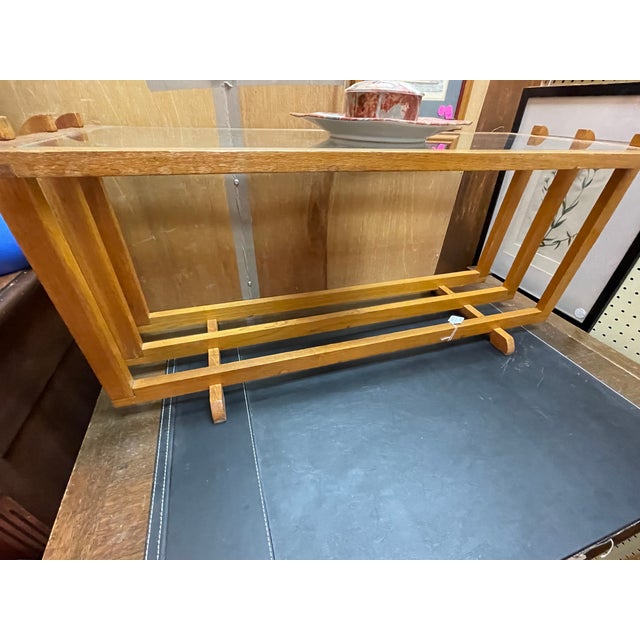 1950s Mid Century Golden Oak Cocktail Table With Glass Insert For Sale In Santa Fe - Image 6 of 10