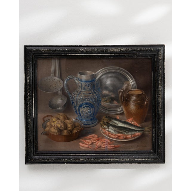 Black Mid 20th Century Belgium Black Wood Painting For Sale - Image 8 of 15