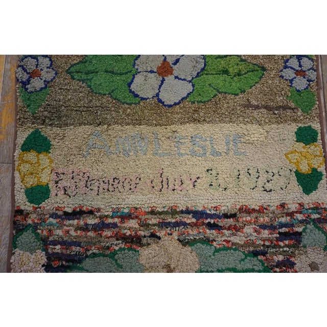 1940s Multicolor Pictorial Floral Folk Art Antique American Hooked Rug 2' 6''x12' 2'' Wool Runner Carpet For Sale - Image 9 of 11
