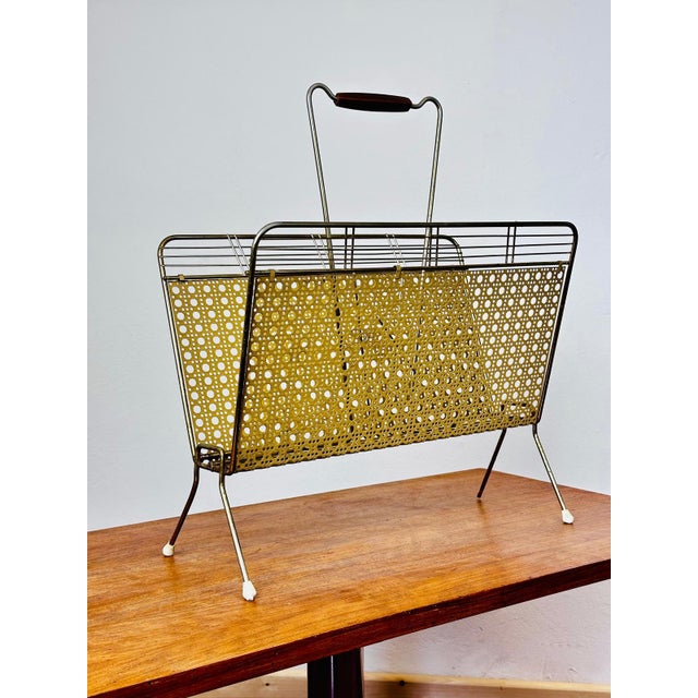 Mid-Century Modern Metal Magazine Rack with Perforated Panels, Central Europe, 1950s-1960s For Sale - Image 4 of 5
