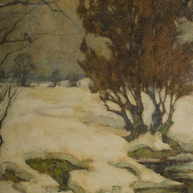 Off-white 1930s "Snowy Creek" Winter Landscape Oil Painting by Richard Albitz For Sale - Image 8 of 12