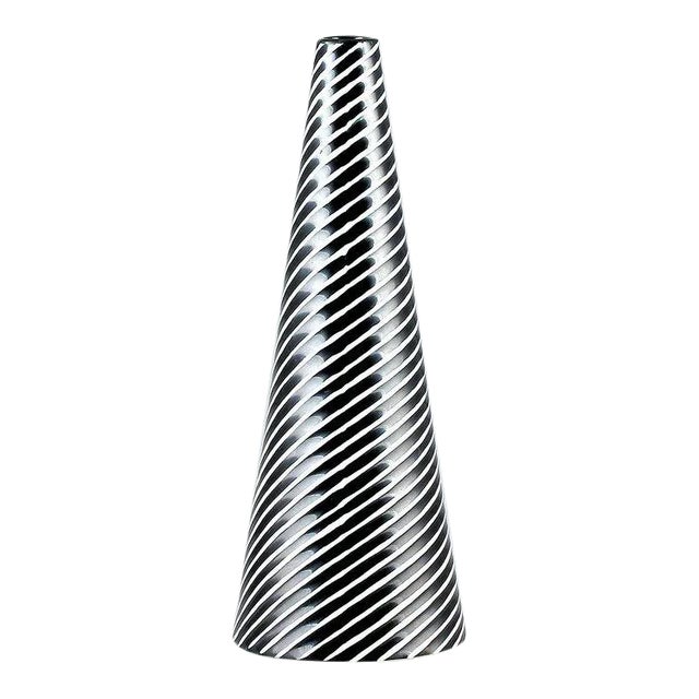 Stig Lindberg Gustavsberg Domino Series Black and White Stoneware Cone Vase, 1950s Swedish Modern For Sale