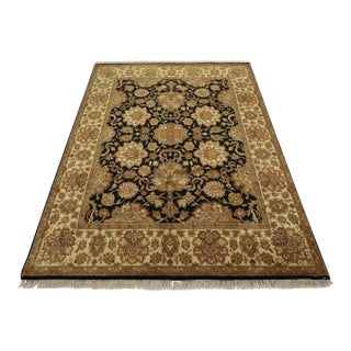 Agra Rug 7’11” X 9’11” Black Wool Traditional Hand-Knotted Oriental Carpet For Sale