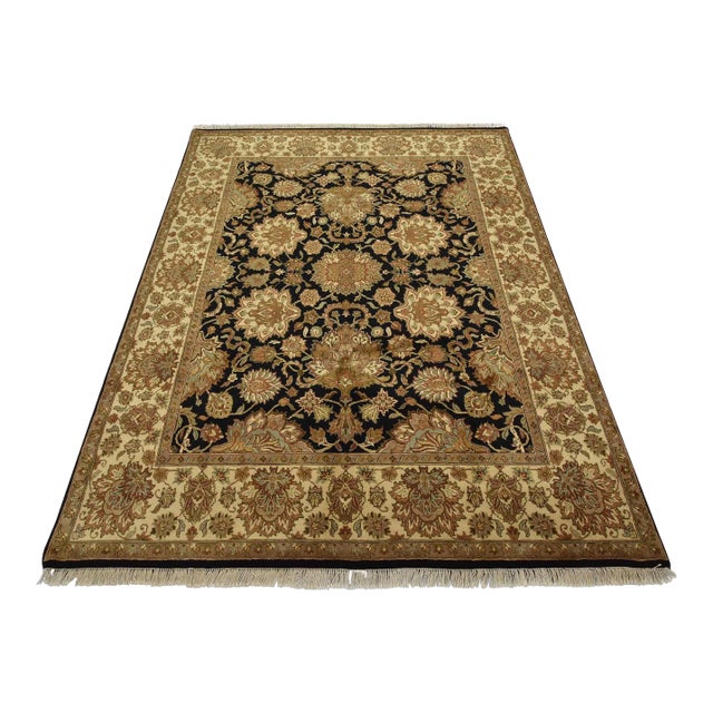 Agra Rug 7’11” X 9’11” Black Wool Traditional Hand-Knotted Oriental Carpet For Sale