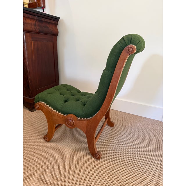 This brown Swedish seat contains it's original seating material, completely reupholstered in a heavyweight dark green...