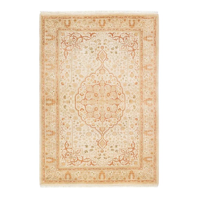 Mogul Collection Hand-Knotted Area Rug - Ivory 4' 5" x 6' 3" For Sale