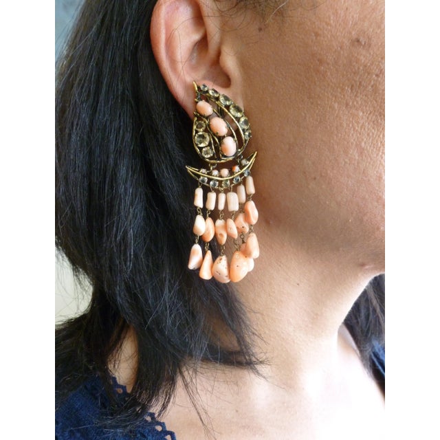 1990s Vintage Iradj Moini Angel Coral, Citrine & Rhinestone Dangle Clip on Earrings - 2 Pieces For Sale - Image 5 of 12
