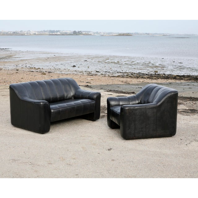 Black DS44 Sofa and Chair in Leather from de Sede, 1970s, Set of 2 For Sale - Image 8 of 18