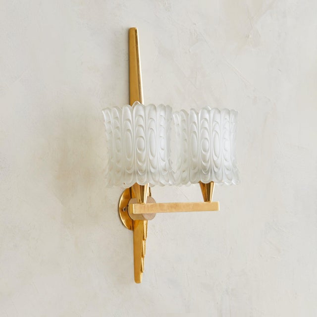 1940s French Brass + Glass Sconces Attributed to Maison Arlus - a Pair For Sale - Image 11 of 18