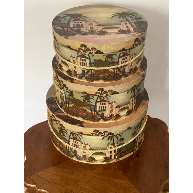 1960s Set of 3 Vintage Tropical Hat Boxes For Sale - Image 5 of 6