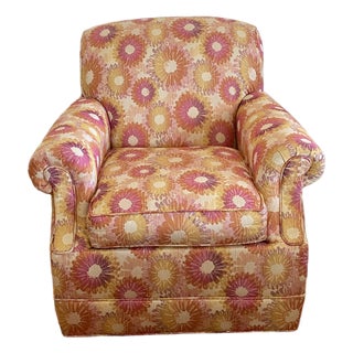 Custom English Rolled-Arm Club Chair in Barrow "Capstan Azalea" Floral Fabric For Sale
