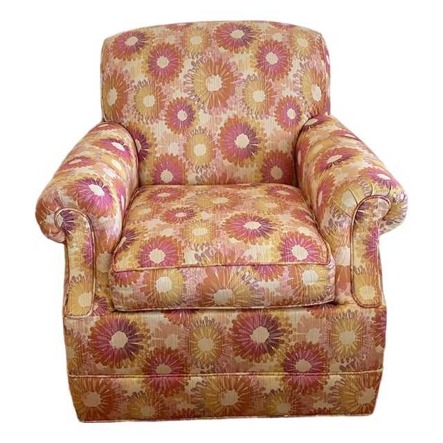 Custom English Rolled-Arm Club Chair in Barrow "Capstan Azalea" Floral Fabric For Sale