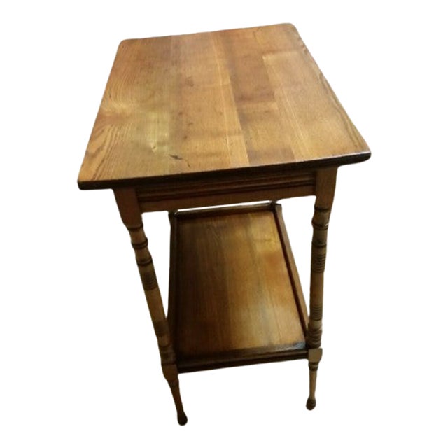 1990s Vintage Oak Wood 2 Tier Table | Chairish