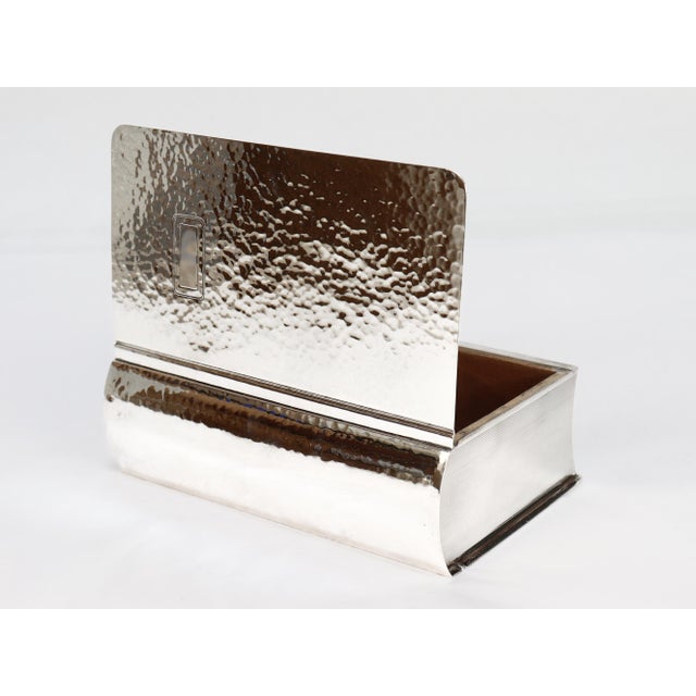 Antique Watrous Sterling Silver Hand-Hammered Figural Book Box With Wood Liner For Sale - Image 13 of 16
