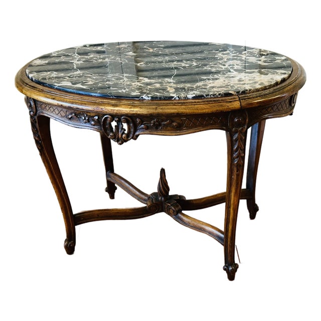 Antique French Louis XV Marble Side Table ~ Ornately Carved Wood For Sale