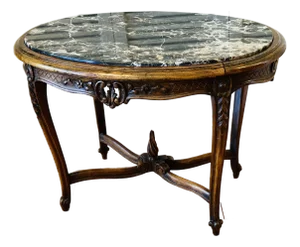 Antique French Louis XV Marble Side Table ~ Ornately Carved Wood