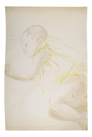 Evelyne Luez, Sleeping Baby in a Dress, 20th Century, Watercolour