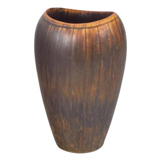 Stoneware Vase with Brown and Amber Running Glaze by Gunnar Nylund for Rörstrand For Sale