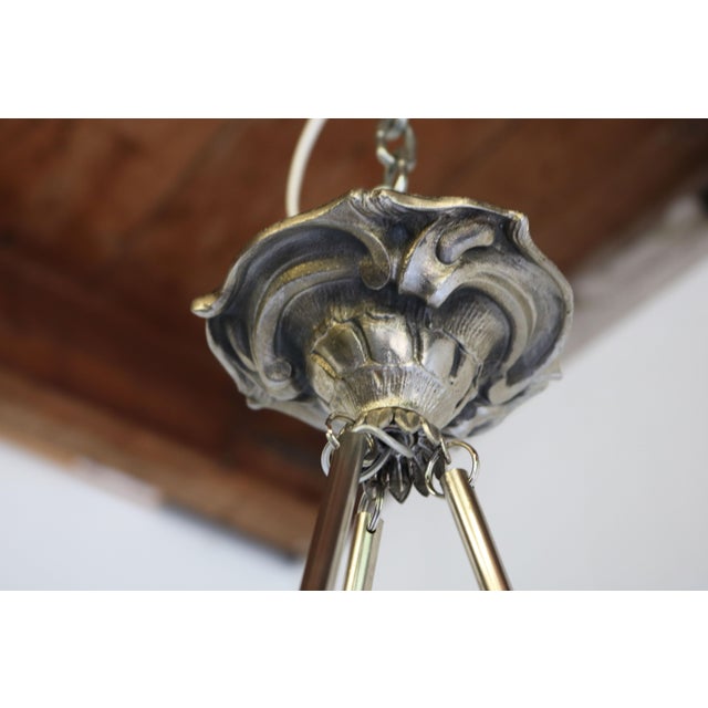Metal Antique Art Deco Art Nouveau Floral Pendant Chandelier in Soft Pink by Degue, 1930 For Sale - Image 7 of 14