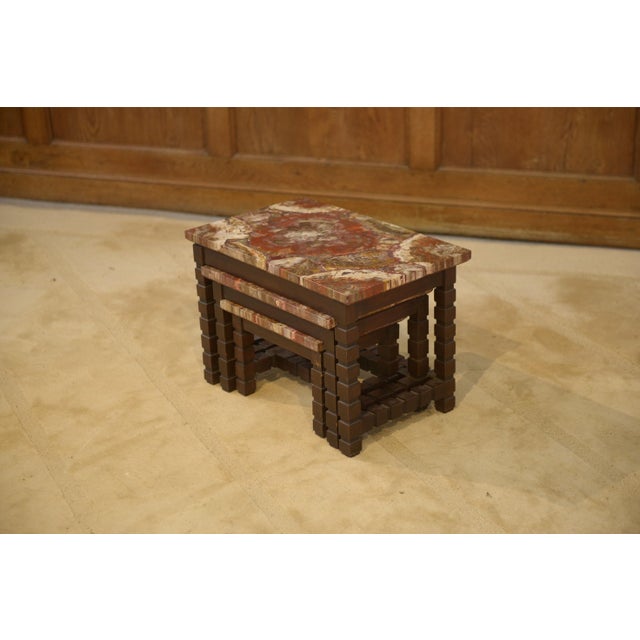Nesting Tables with Petrified Wood Tops, 1960s, Set of 3 For Sale - Image 9 of 11