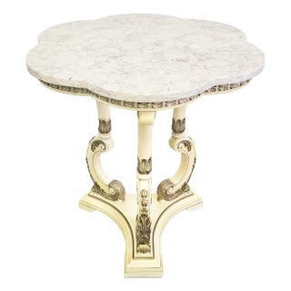 Italian Rococo Style Cream and Gilt Accent Table With Pink Marble Top, 1960s For Sale