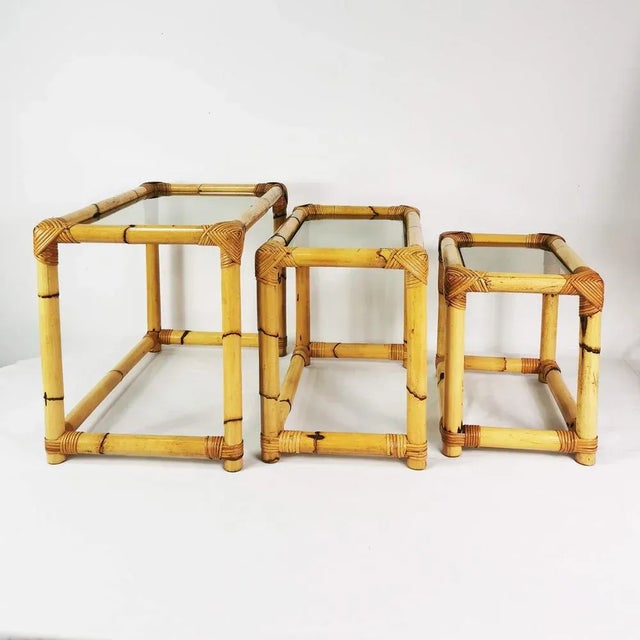 German Tables in Bamboo, 1970s, Set of 3 For Sale - Image 12 of 12