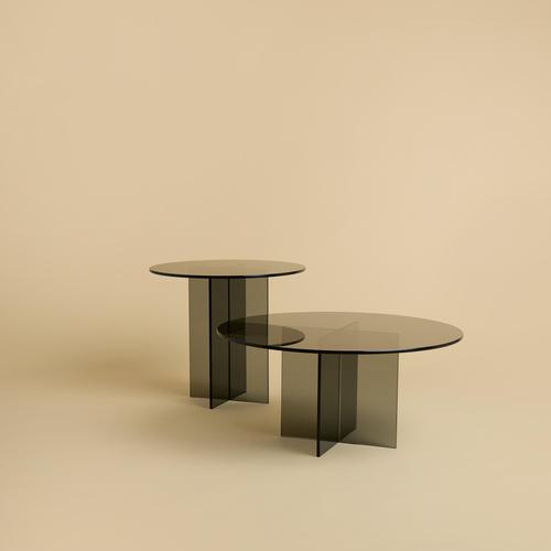 Not Yet Made - Made To Order X Shaped Smoked Glass Side Table with Round Top by Lebanto For Sale - Image 5 of 6