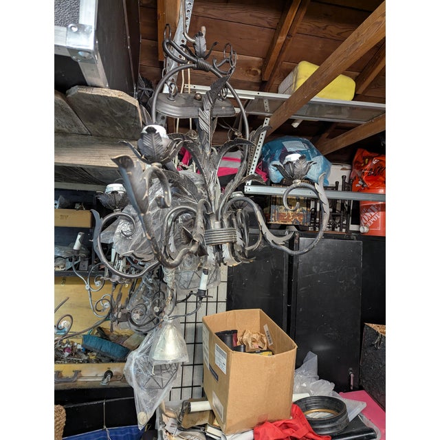 19th Century French Style Hand-Forged Wrought Iron 5-Light Chandelier For Sale - Image 10 of 16