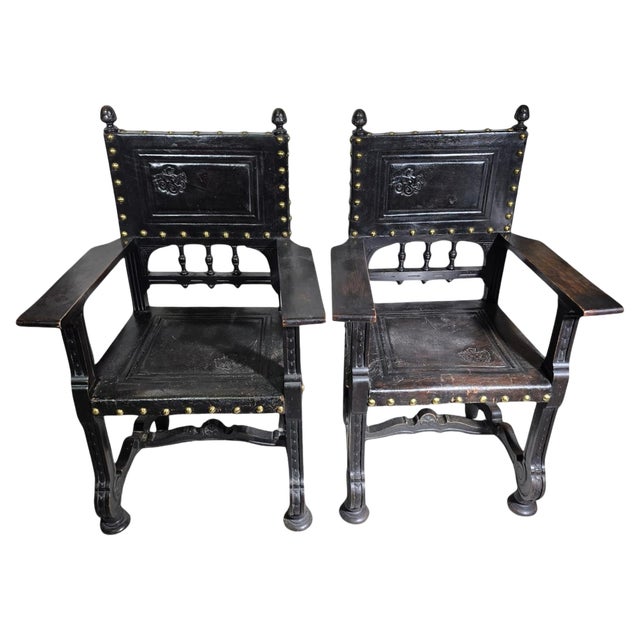Set of Large 19th Century Castilian Armchairs, 1860 For Sale