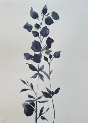 Original Botanical Watercolor Titled "Études Botanique #25" in Indigo Blue
