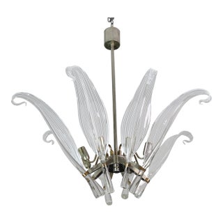 1980s Extraordinary Large Transparent Murano Glass Leaves Chandelier by Franco Luce For Sale
