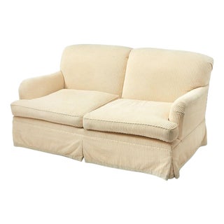 Fully Upholstered and Skirted Cream Loveseat For Sale
