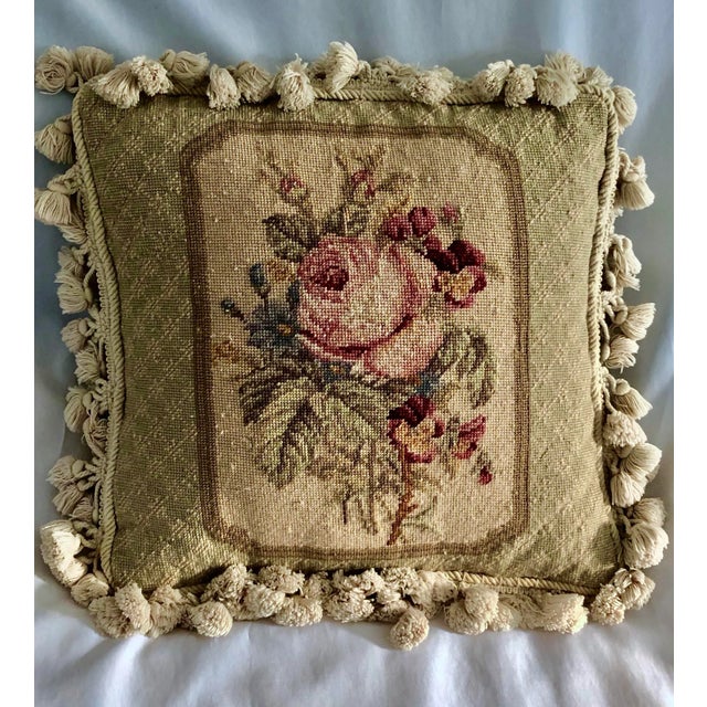 Vintage Needlepoint Floral Pillow | Chairish