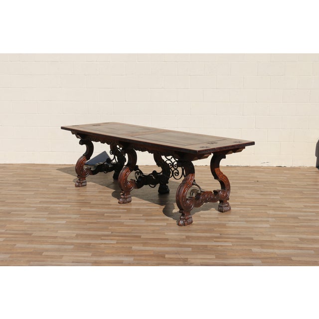 Spanish Baroque Revival Rosewood & Walnut Trestle Dining Table, Circa 1930s For Sale In Los Angeles - Image 6 of 18
