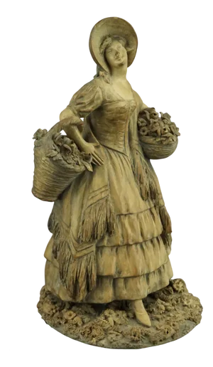 20th Century Terracotta Sculpture of Lady in 18th Century Clothes with a Basket of Flowers by G. Launeck, Austria, Early 1900s