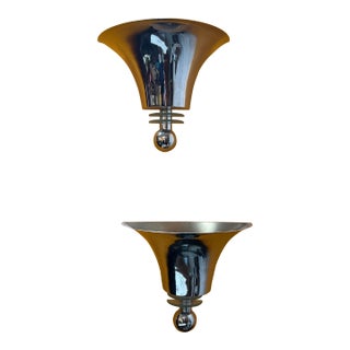 1980s Postmodern Polished Aluminum and Glass Electrified Wall Sconces - a Pair For Sale